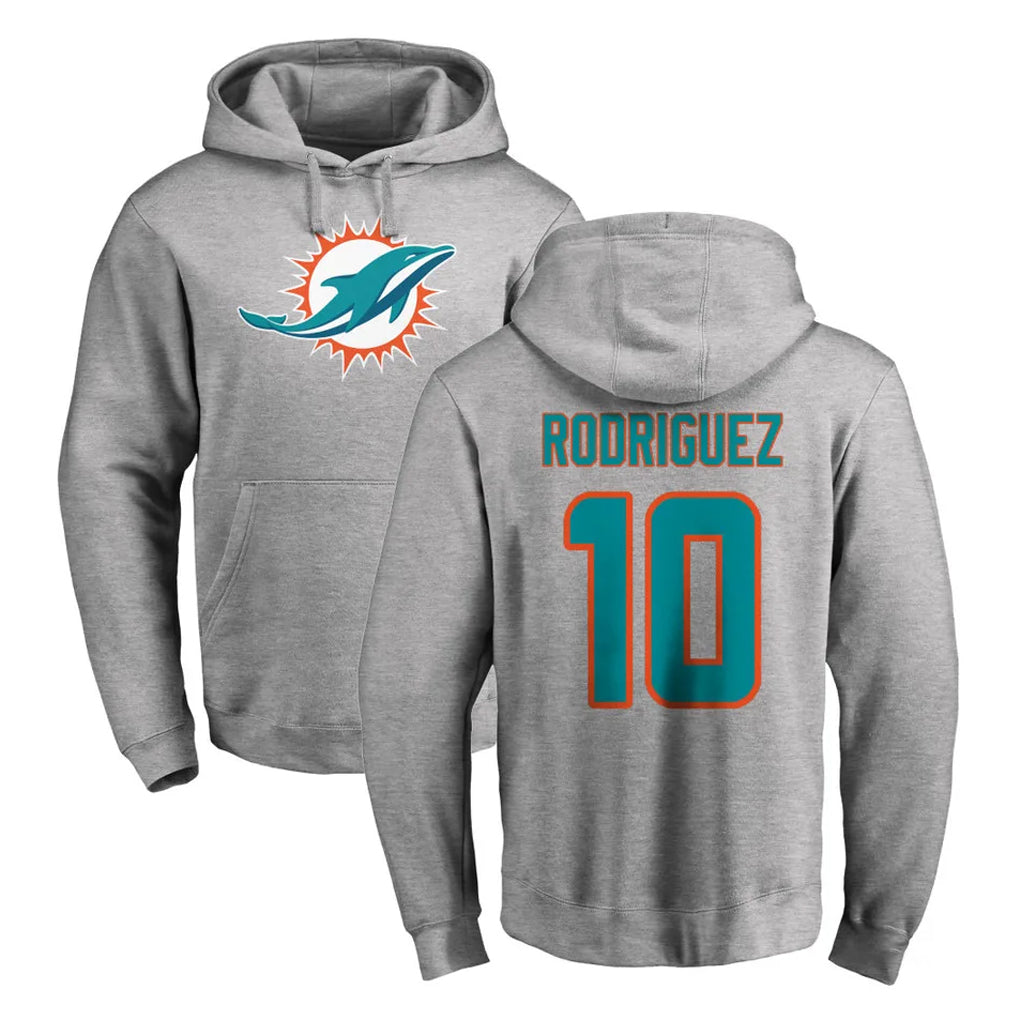 M.Dolphins #10 Jacob Rodriguez Player Gray LOGO Pullover Hoodies Limited Ldoa Stitched Jerseys