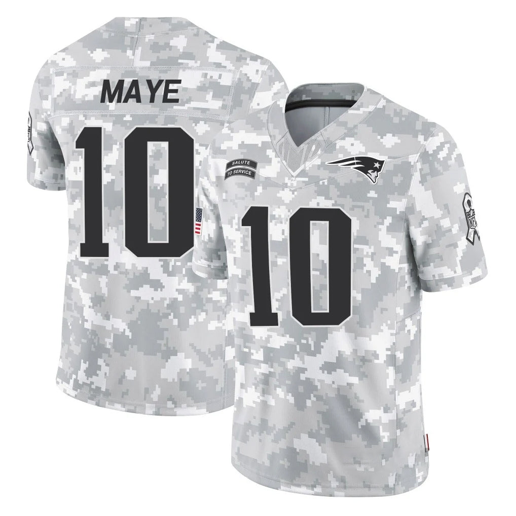 NE.Patriots #10 Drake Maye Player Arctic Camo Salute To Service Limited Game Ldoa Stitched Jerseys