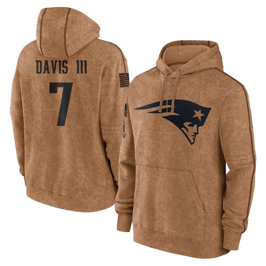 NE.Patriots #7 Carlton Davis III Player Brown Salute to Service Pullover Hoodies Limited Game Ldoa Stitched Jerseys