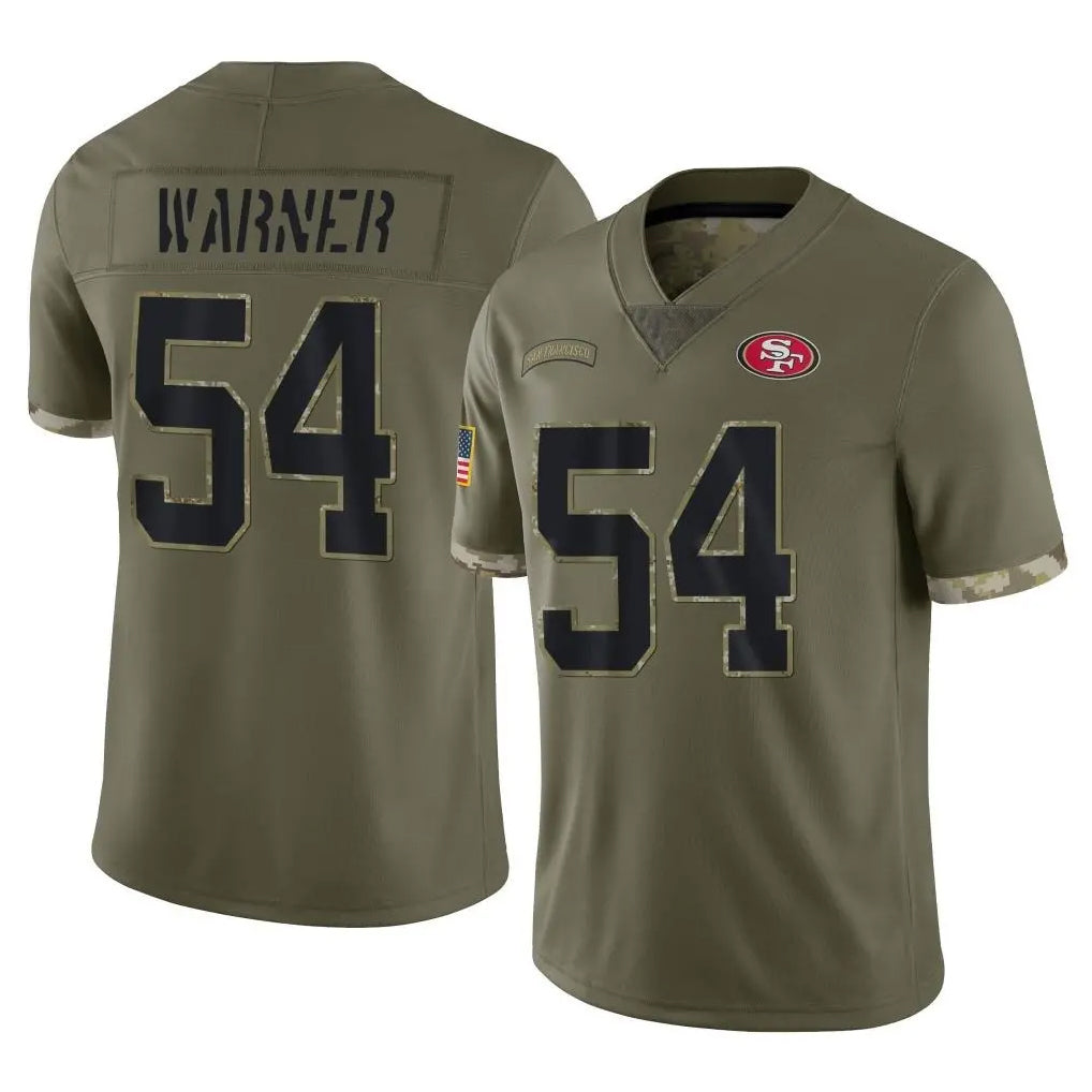 SF.49ers #54 Fred Warner Player Olive Limited Salute To Service Home Game Ldoa Stitched Jerseys