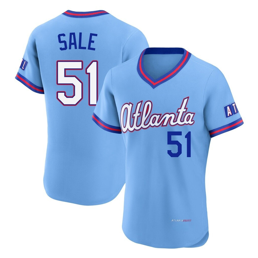 A.Braves #51 Chris Sale Player Powder Blue 2026 City Connect T-shirt Limited Elite Home Game Ldoa Stitched Jerseys