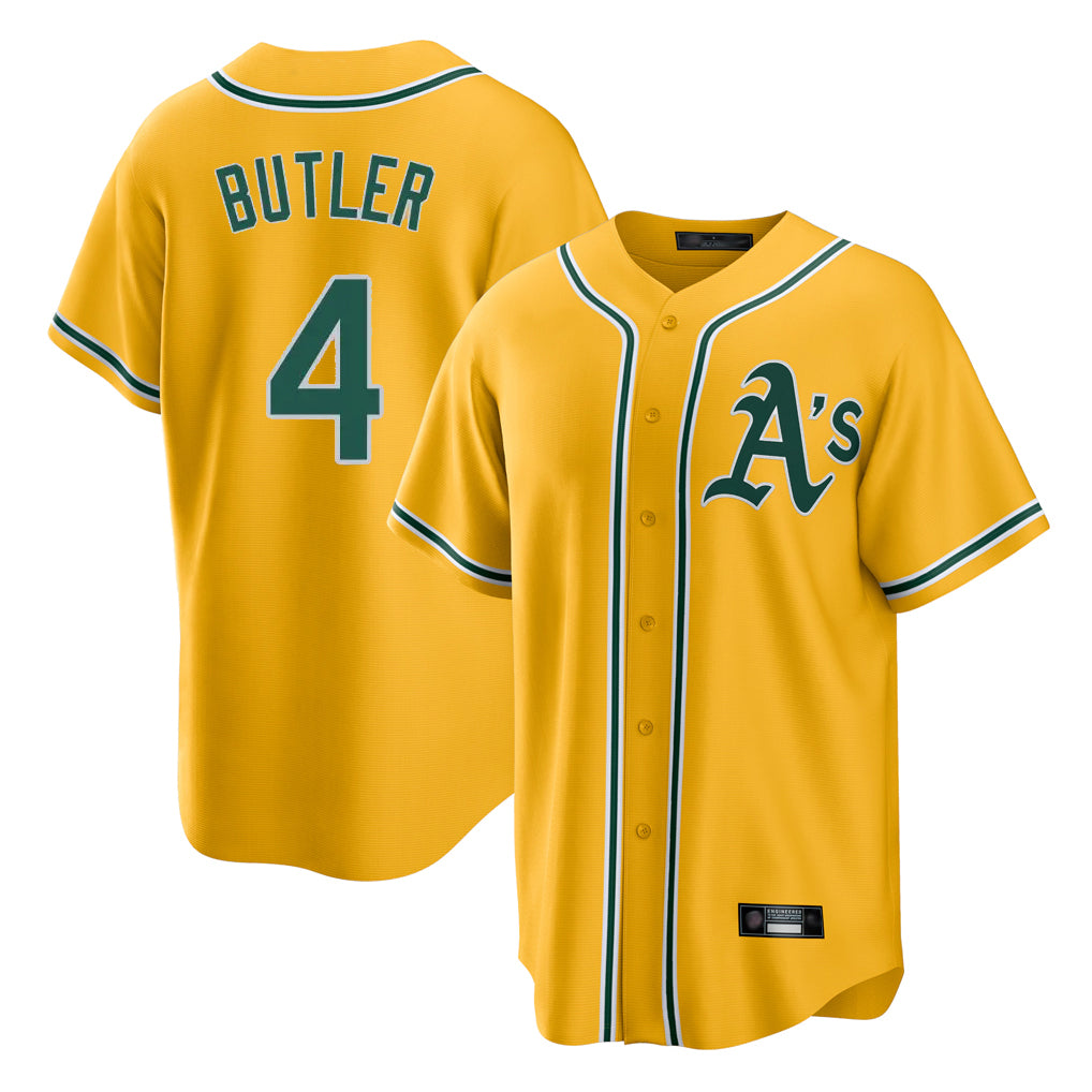 Athletics #4 Lawrence Butler Player Gold Alternate Home Game Ldoa Stitched Jerseys