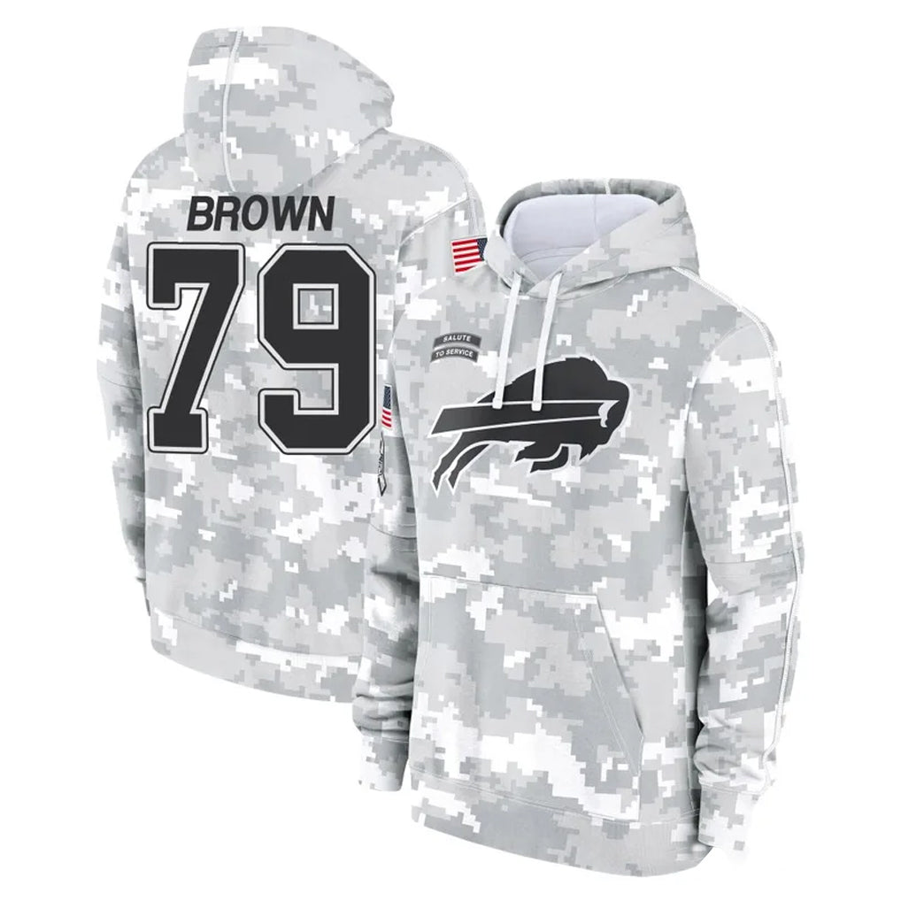 B.Bills #79 Spencer Brown Player Arctic Camo Salute to Service Hoodies Ldoa Stitched Jerseys