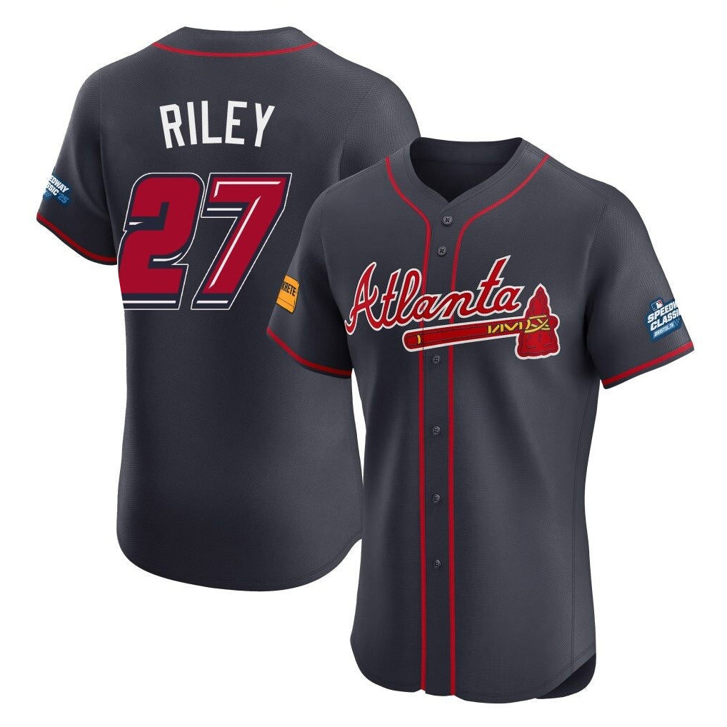 A.Braves #27 Austin Riley Player Navy 2025 Speedway Classic Limited Elite Home Game Ldoa Stitched Jerseys