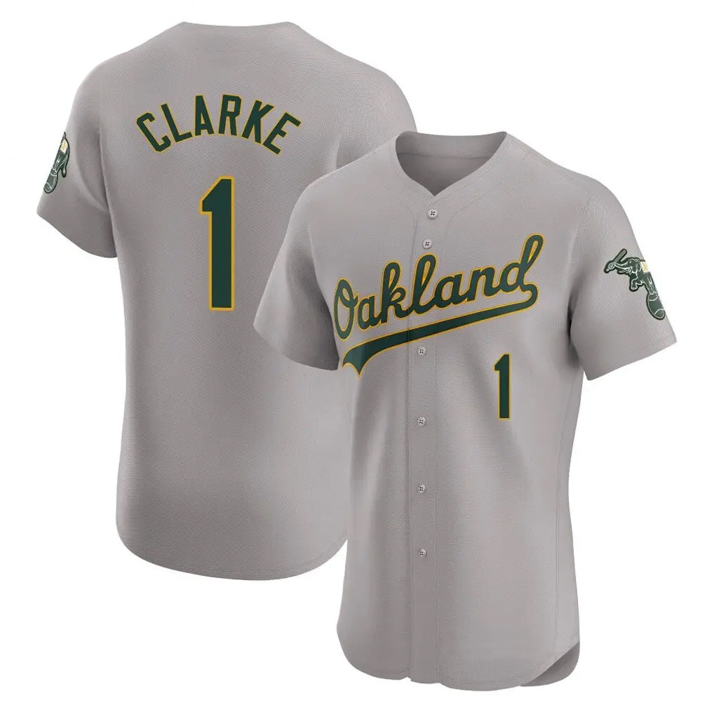 Athletics #1 Denzel Clarke Player Gray Road Limited Elite Home Game Ldoa Stitched Jerseys
