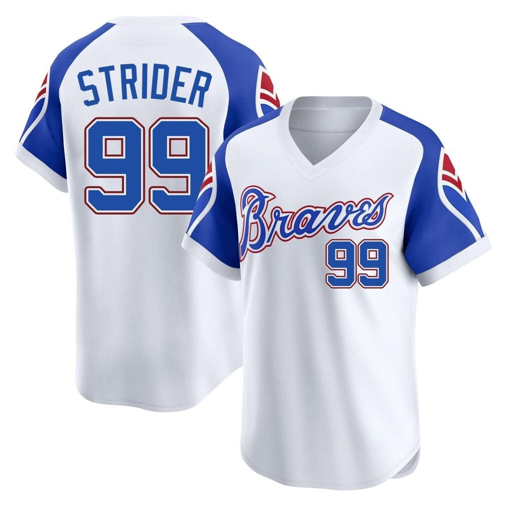 A.Braves #99 Spencer Strider Player White Throwback Cooperstown Collection T-shirt Game Ldoa Stitched Jerseys