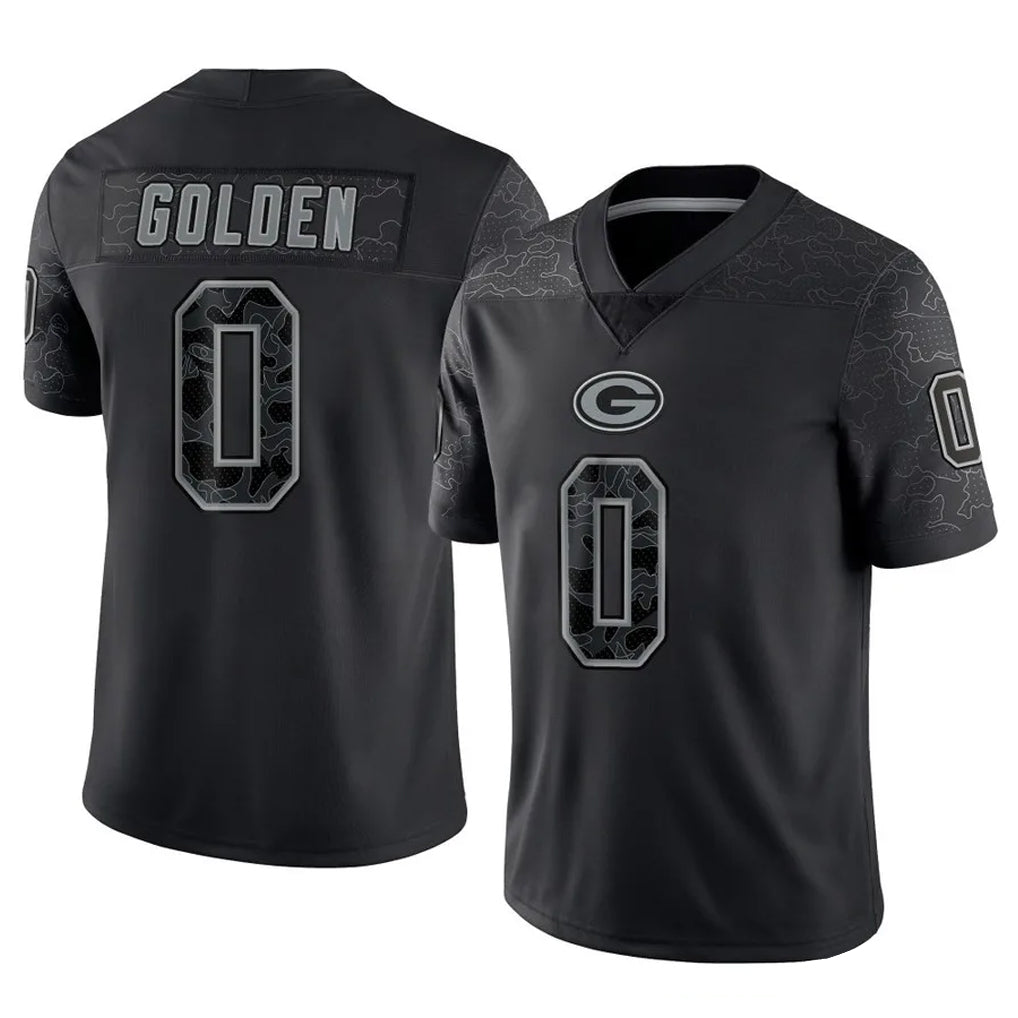 GB.Packers #0 Matthew Golden Player Black Reflective Limited Home Game Ldoa Stitched Jerseys
