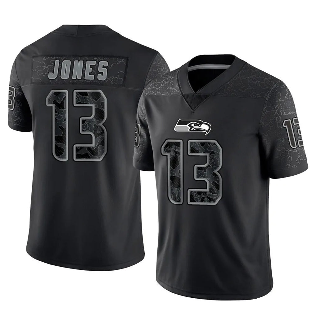 S.Seahawks #13 Ernest Jones IV Player Black Limited Reflective Home Game Ldoa Stitched Jerseys
