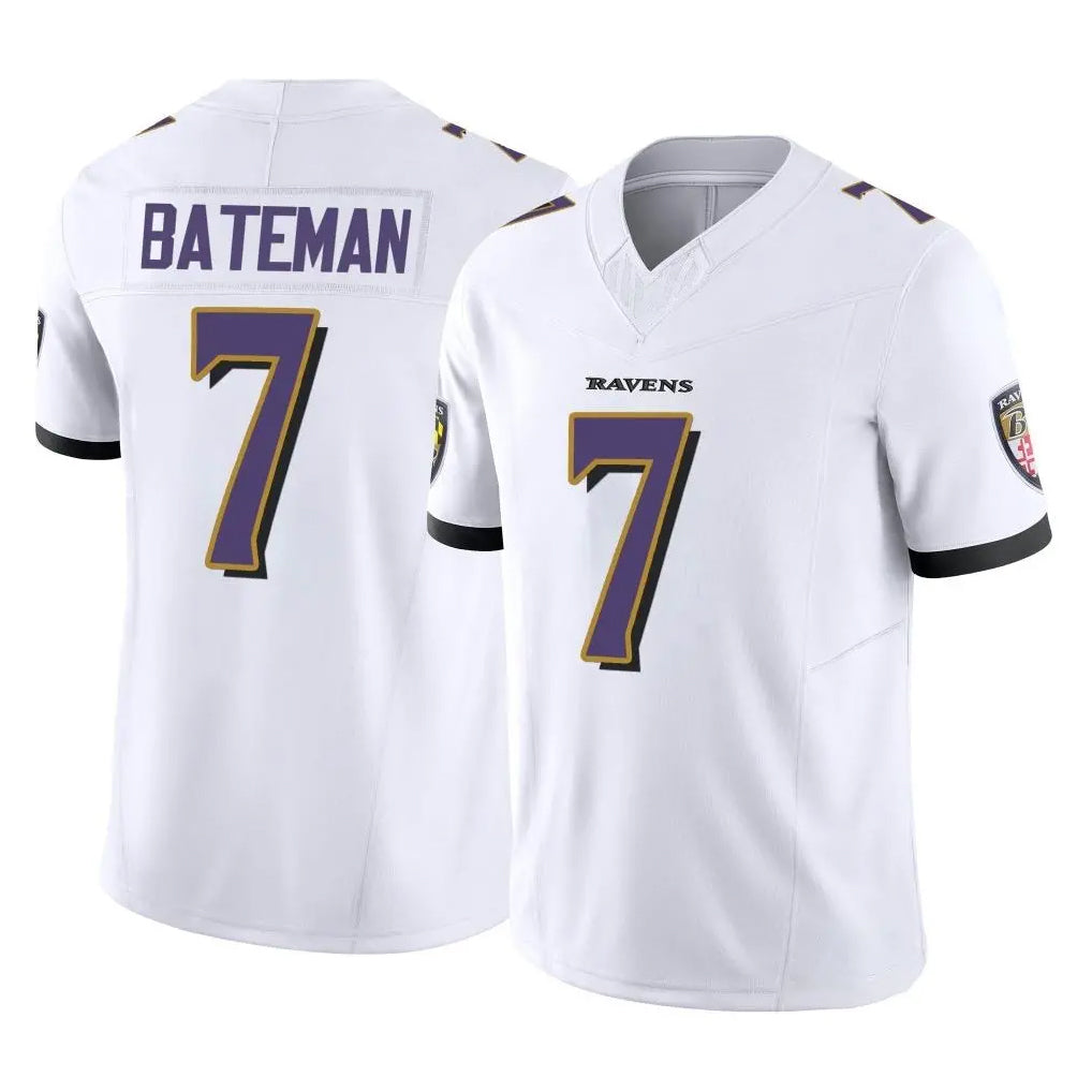 B.Ravens #7 Rashod Bateman Player White Vapor F.U.S.E. Limited Home Game Ldoa Stitched Jerseys
