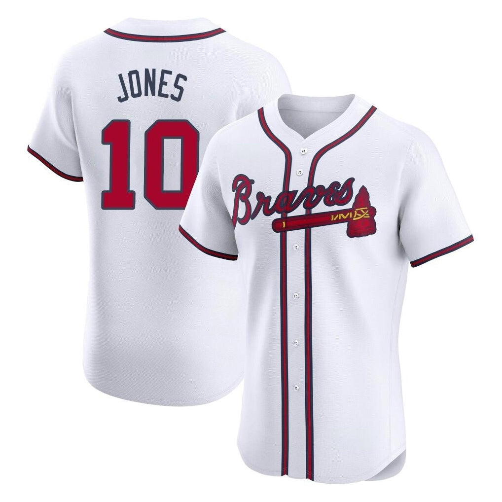 A.Braves #10 Chipper Jones Player White Limited Elite Home Game Ldoa Stitched Jerseys