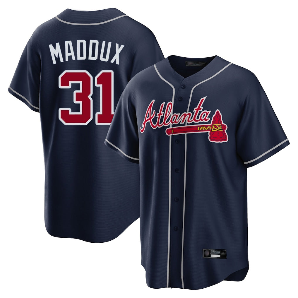 A.Braves #31 Greg Maddux Player Navy Home Game Ldoa Stitched Jerseys