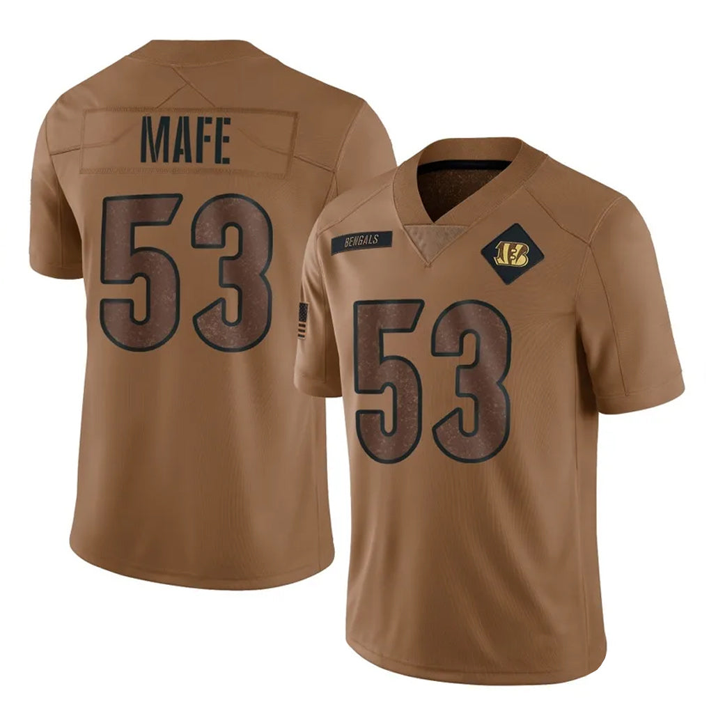 C.Bengals #53 Boye Mafe Player Brown Salute to Service Limited Ldoa Stitched Jerseys