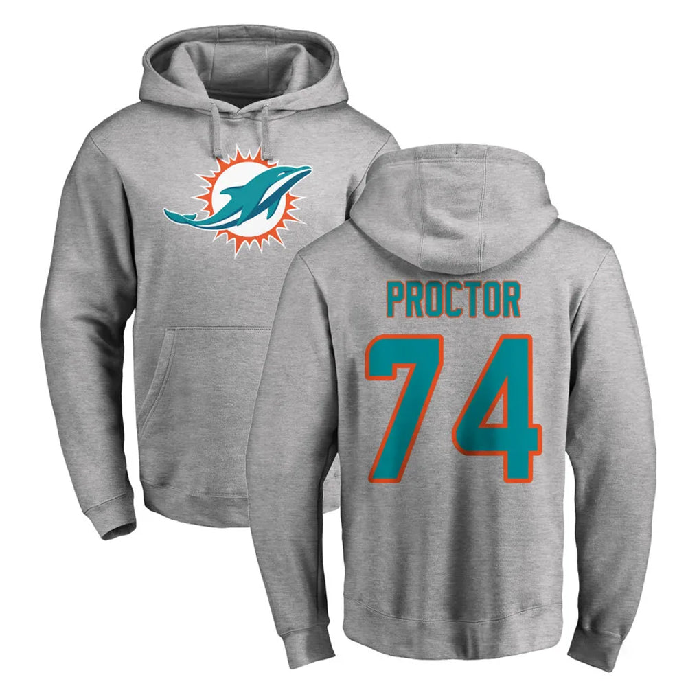 M.Dolphins #74 Kadyn Proctor Player Gray LOGO Pullover Hoodies Limited Ldoa Stitched Jerseys