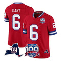 NY.Giants #6 Jaxson Dart Player Red 100th Season & State Patch Vapor Limited Home Game Ldoa Stitched Jerseys