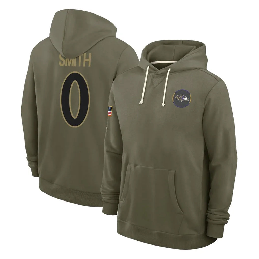 B.Ravens #0 Roquan Smith Player Olive Salute to Service Hoodie Ldoa Stitched Jerseys