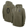 B.Ravens #0 Roquan Smith Player Olive Salute to Service Hoodie Ldoa Stitched Jerseys