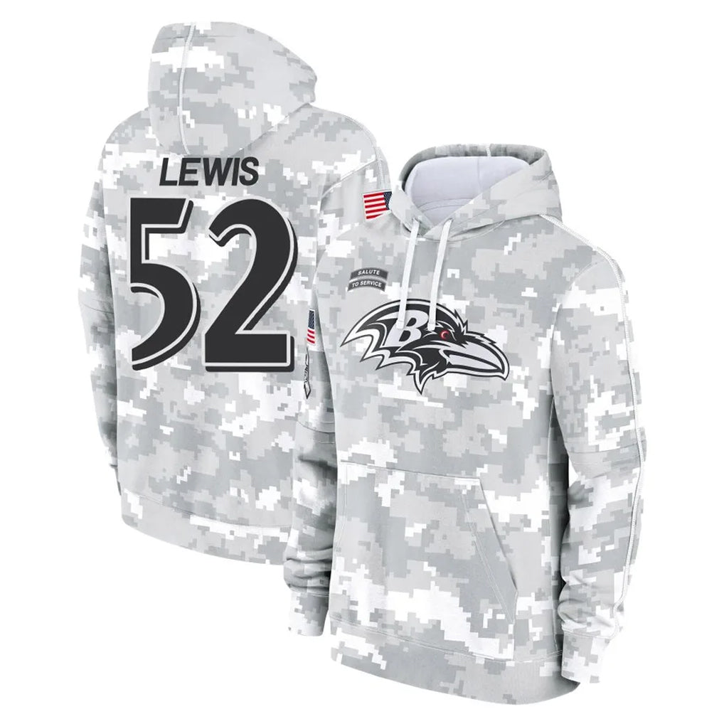 B.Ravens #52 Ray Lewis Player Arctic Camo Salute To Service Hoodie Ldoa Stitched Jerseys