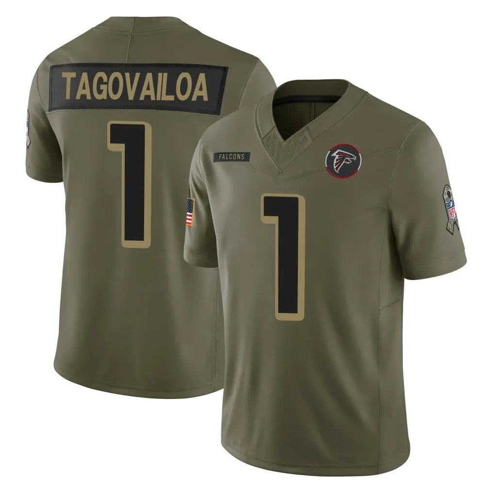 A.Falcons #1 Tua Tagovailoa Player Olive Salute To Service Limited Home Game Ldoa Stitched Jerseys