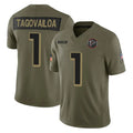A.Falcons #1 Tua Tagovailoa Player Olive Salute To Service Limited Home Game Ldoa Stitched Jerseys