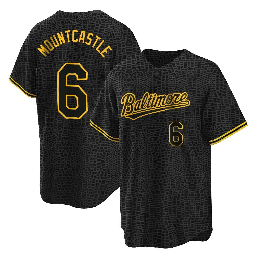 B.Orioles #6 Ryan Mountcastle Player Black Snake Skin City Home Game Ldoa Stitched Jerseys