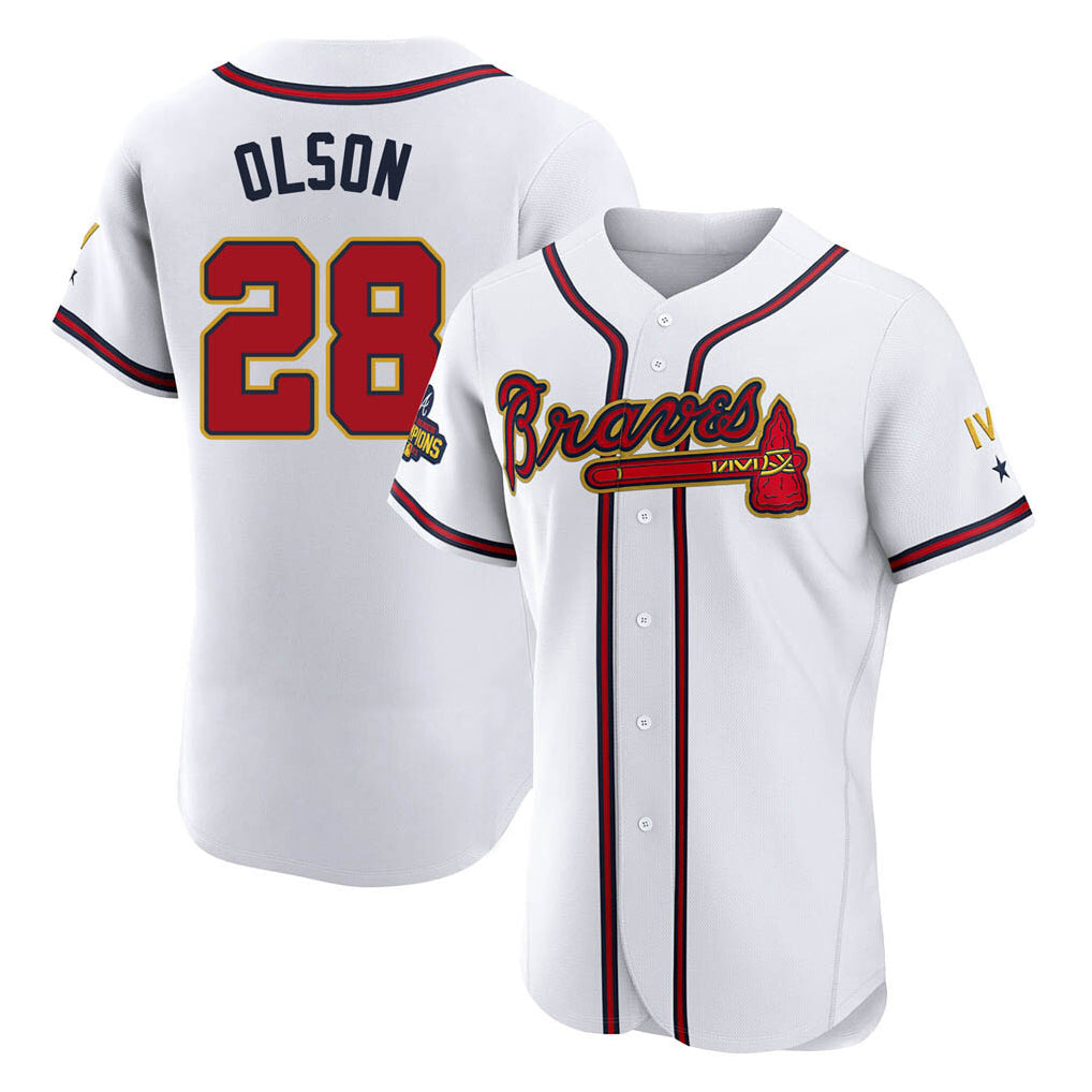 A.Braves #28 Matt Olson Player White Gold Limited Elite Home Game Ldoa Stitched Jerseys