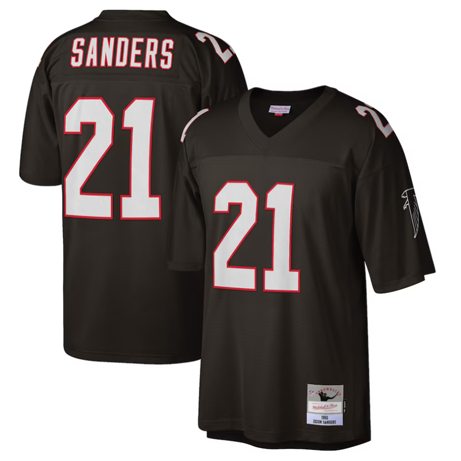 A.Falcons #21 Deion Sanders Mitchell & Ness Black 1992 Retired Player Replica Ldoa Stitched Jerseys
