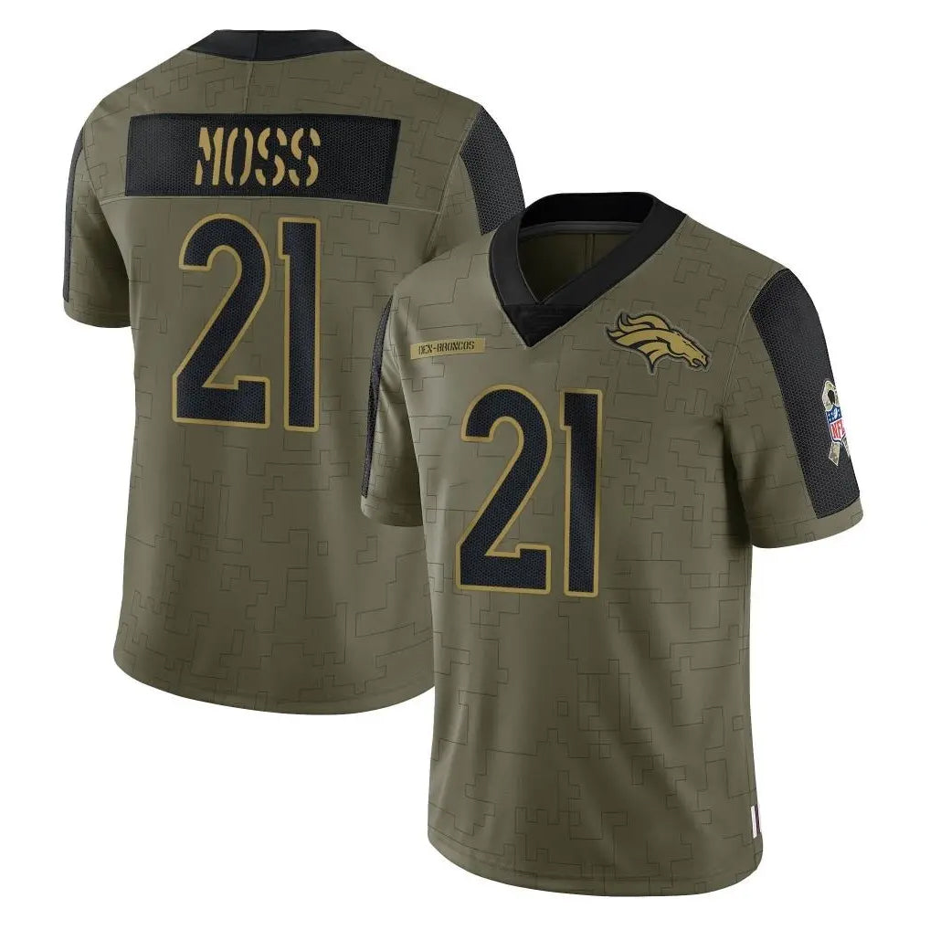 D.Broncos #21 Riley Moss Player Olive Salute To Service Limited Game Ldoa Stitched Jerseys