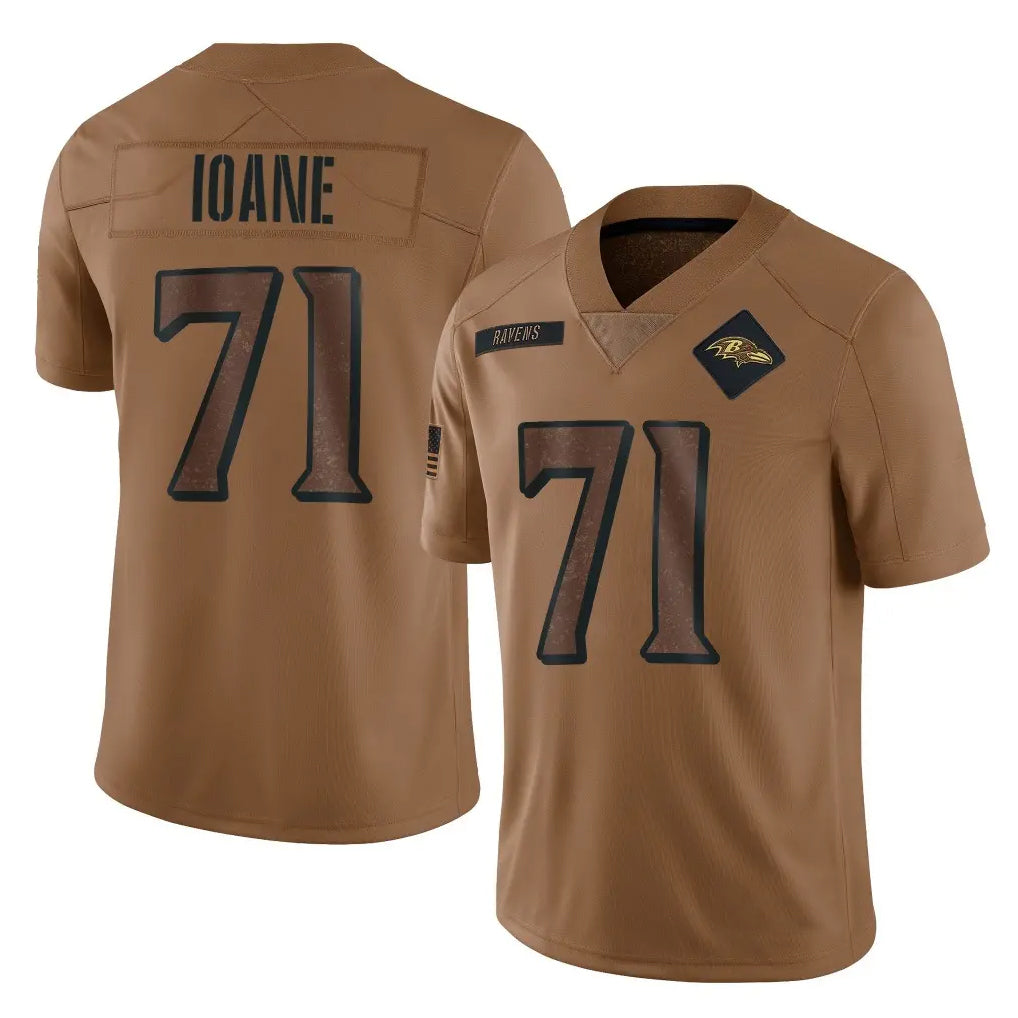 B.Ravens #71 Olaivavega Ioane Player Brown Salute To Service Limited Ldoa Stitched Jerseys