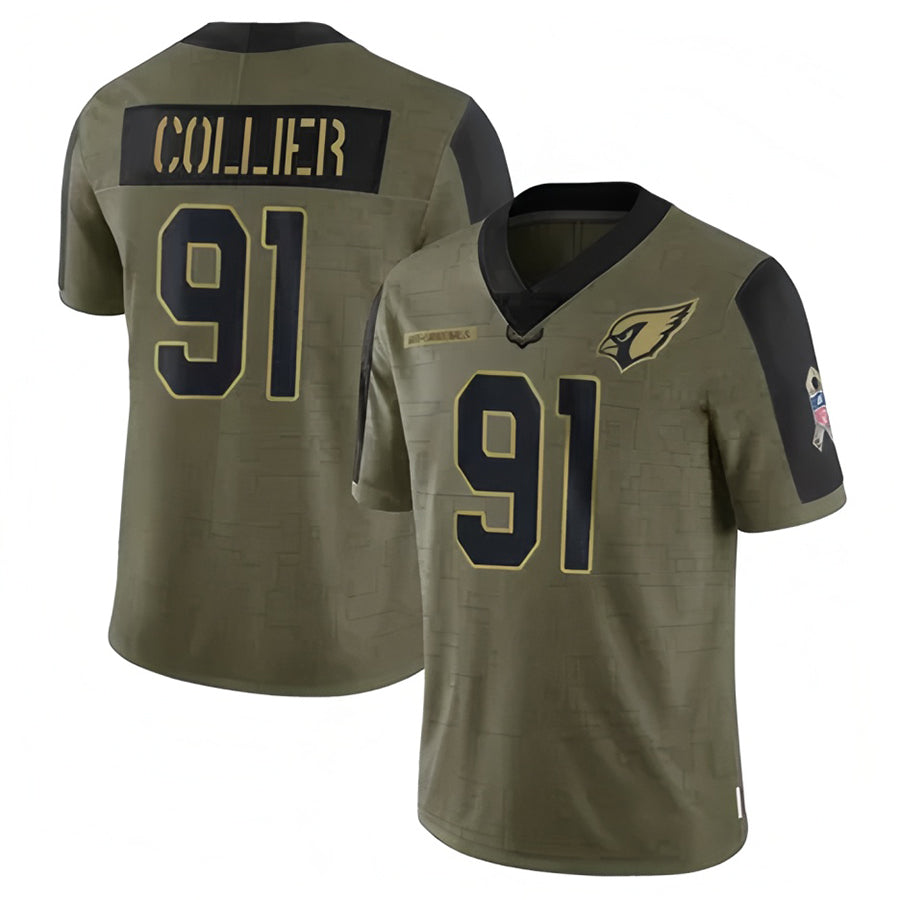 A.Cardinals #91 L.J. Collier Player Olive Salute To Service Ldoa Stitched Jerseys