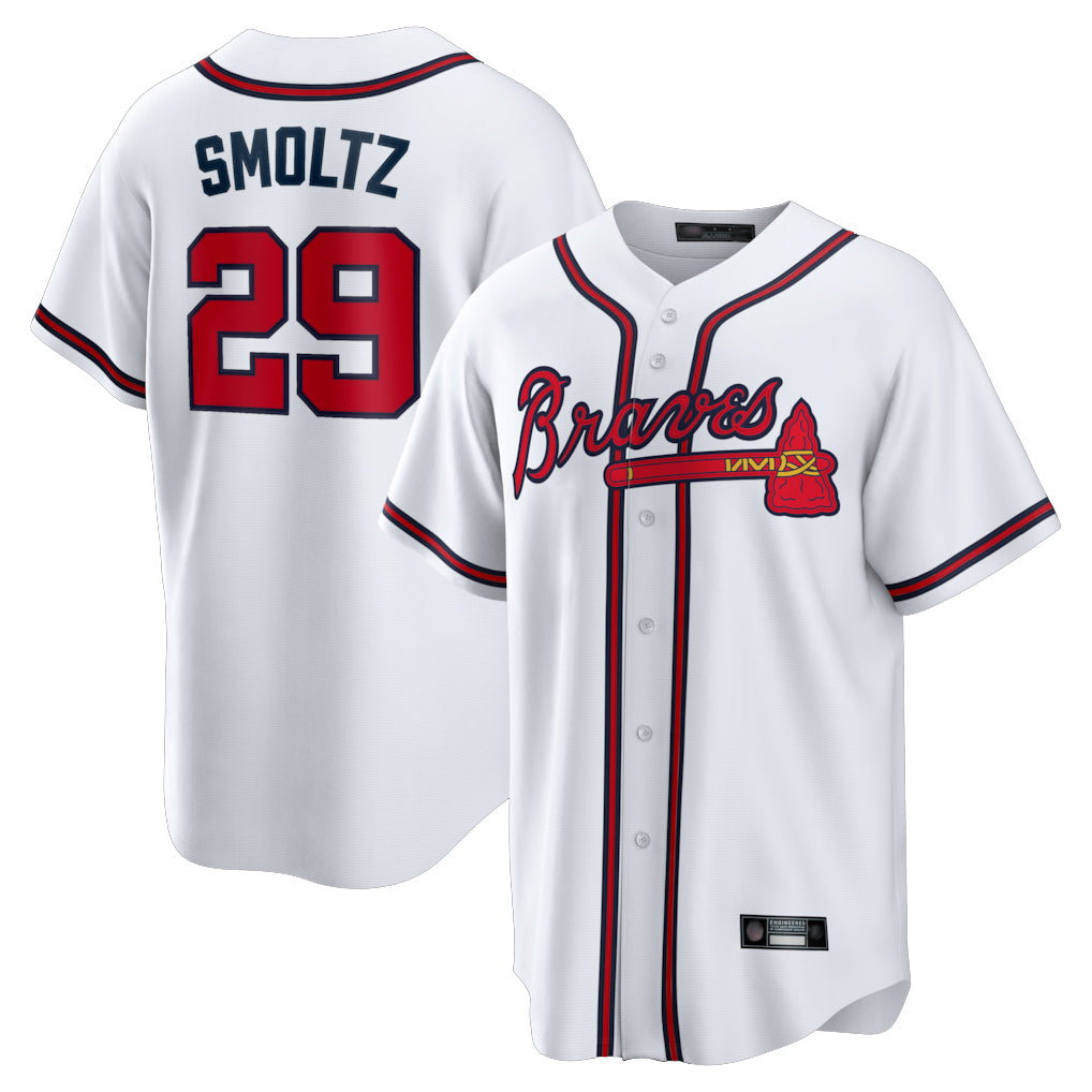 A.Braves #29 John Smoltz Player White Home Game Ldoa Stitched Jerseys