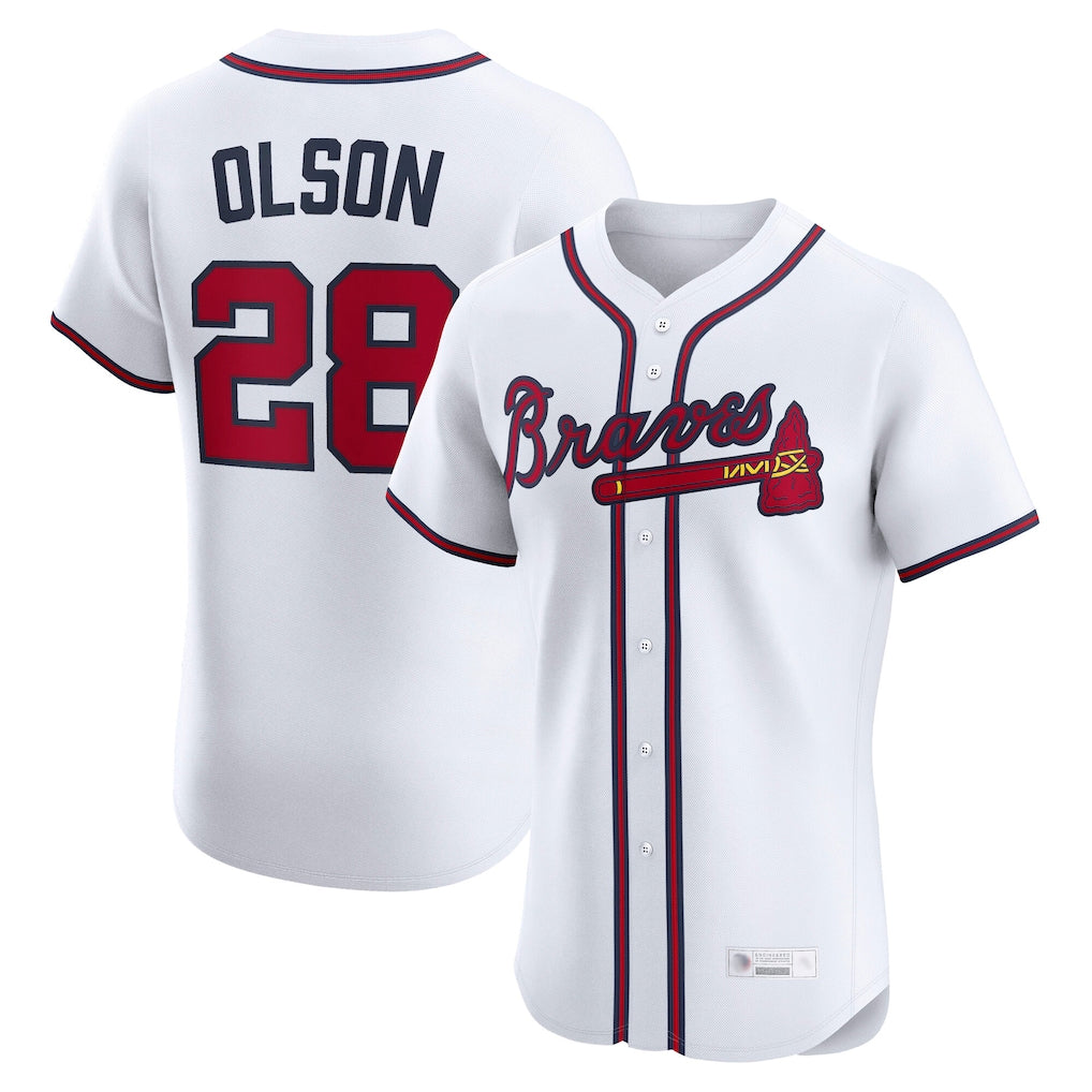 A.Braves #28 Matt Olson Player White Limited Elite Home Game Ldoa Stitched Jerseys