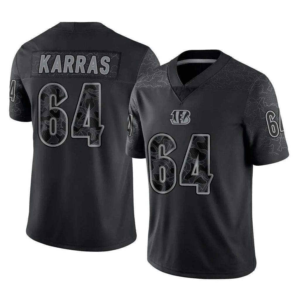 C.Bengals #64 Ted Karras Player Black Reflective Limited Game Ldoa Stitched Jerseys