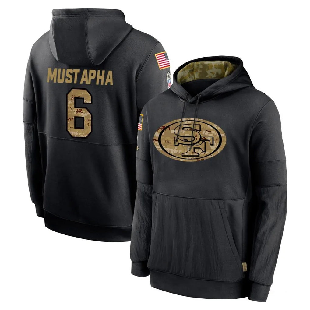 SF.49ers #6 Malik Mustapha Player Black Salute to Service Sideline Performance Pullover Hoodies Home Game Ldoa Stitched Jerseys