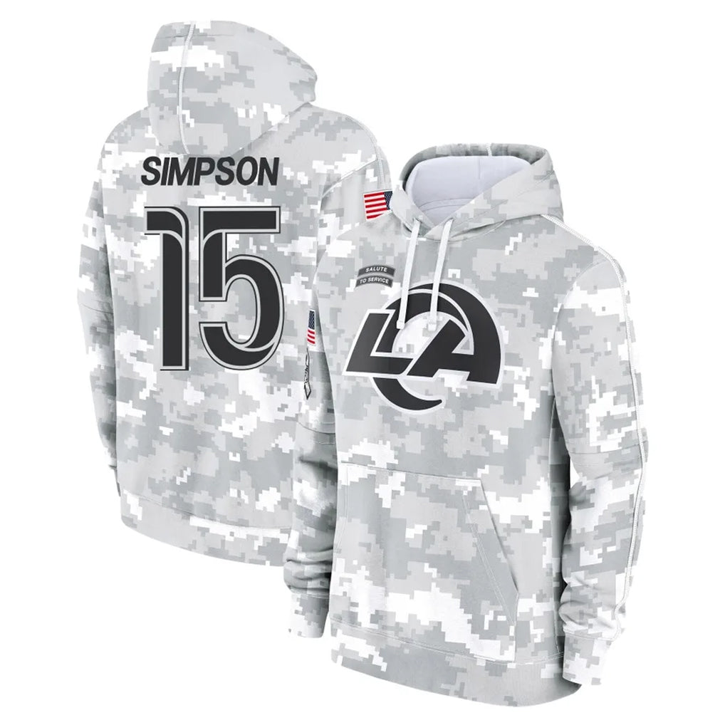 LA.Rams #15 Ty Simpson Player Arctic Camo Salute to Service Hoodies Limited Game Ldoa Stitched Jerseys