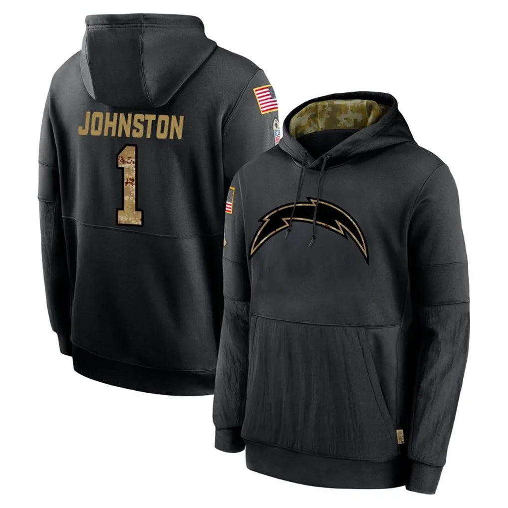 LA.Chargers #1 Quentin Johnston Player Black Salute to Service Hoodies Limited Game Ldoa Stitched Jerseys
