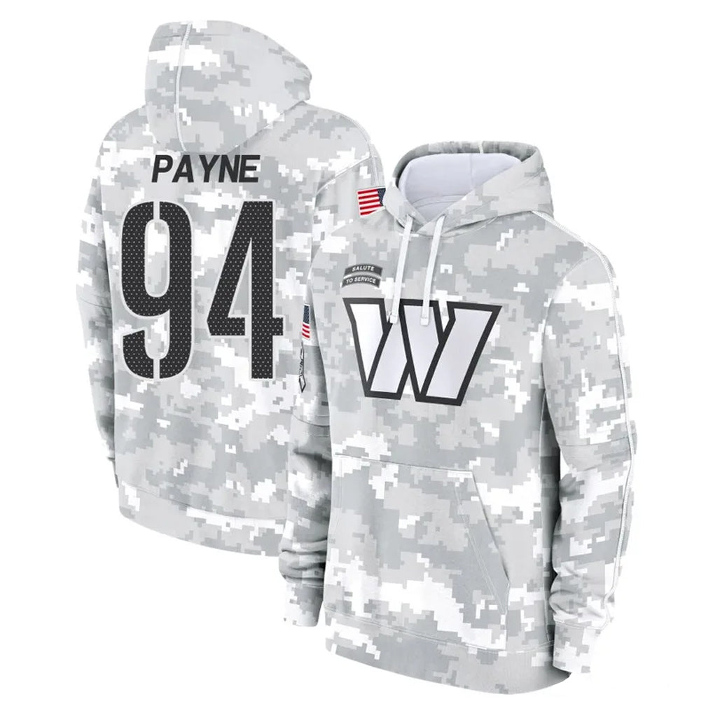 W.Commanders #94 Daron Payne Player Arctic Camo Limited Salute to Service Pullover Hoodies Game Ldoa Stitched Jerseys