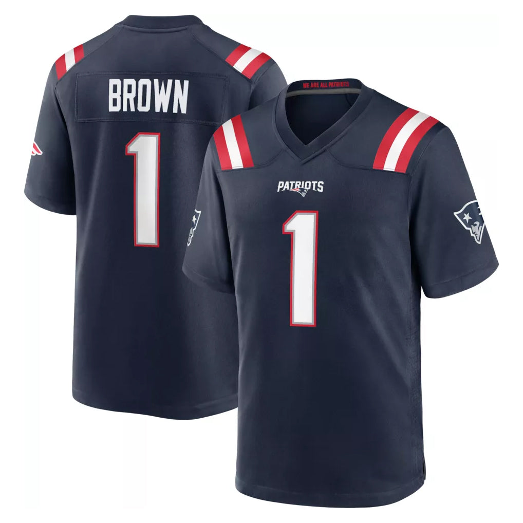 NE.Patriots #1 A.J. Brown Player Navy Home Game Ldoa Stitched Jerseys