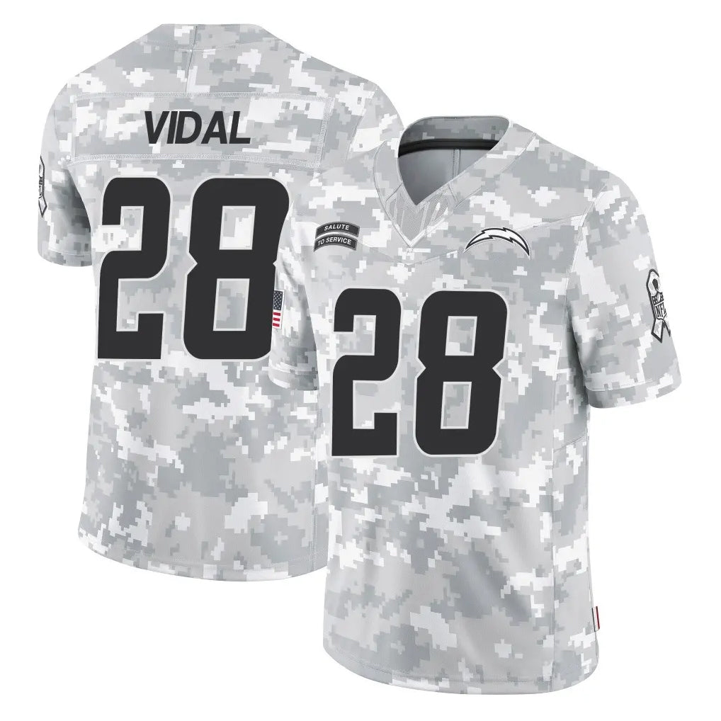 LA.Chargers #28 Kimani Vidal Player Arctic Camo Salute To Service Limited Game Ldoa Stitched Jerseys