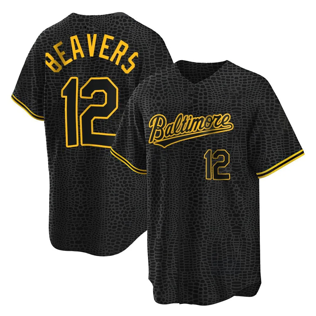 B.Orioles #12 Dylan Beavers Player Black Snake Skin City Home Game Ldoa Stitched Jerseys