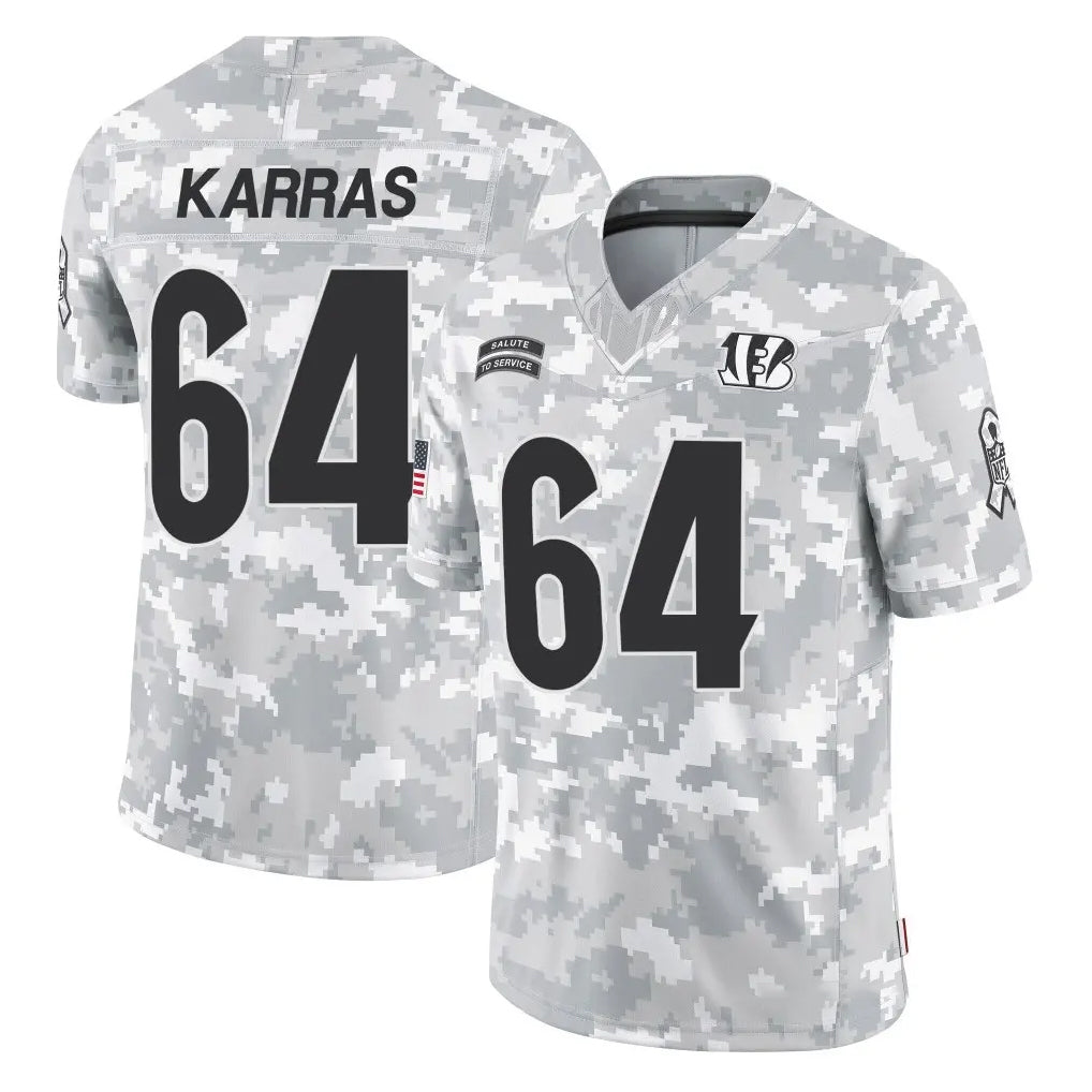 C.Bengals #64 Ted Karras Player Arctic Camo Salute to Service Limited Ldoa Stitched Jerseys