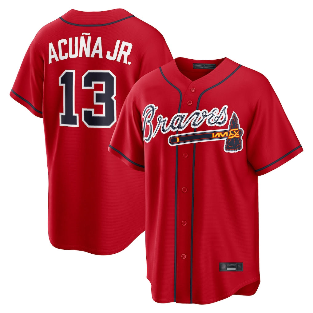 A.Braves #13 Ronald Acuna Jr Player Red Home Game Ldoa Stitched Jerseys