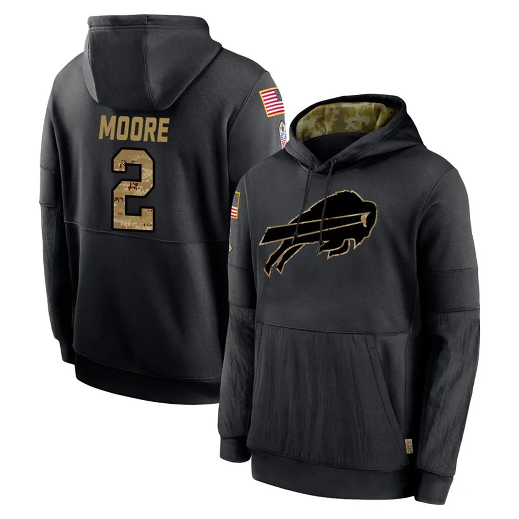 B.Bills #2 DJ Moore Player Black Salute to Service Hoodies Stitched Jersey
