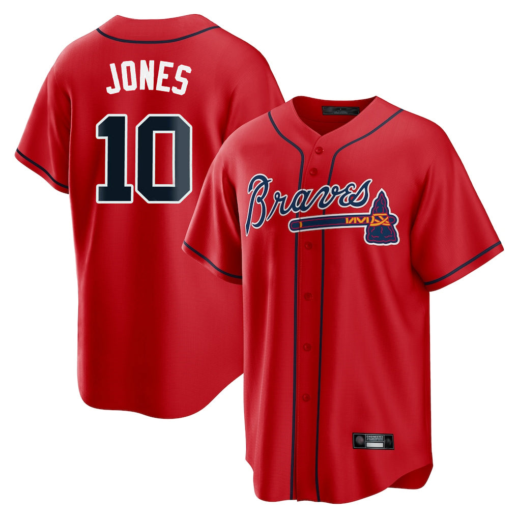 A.Braves #10 Chipper Jones Player Red Home Game Ldoa Stitched Jerseys