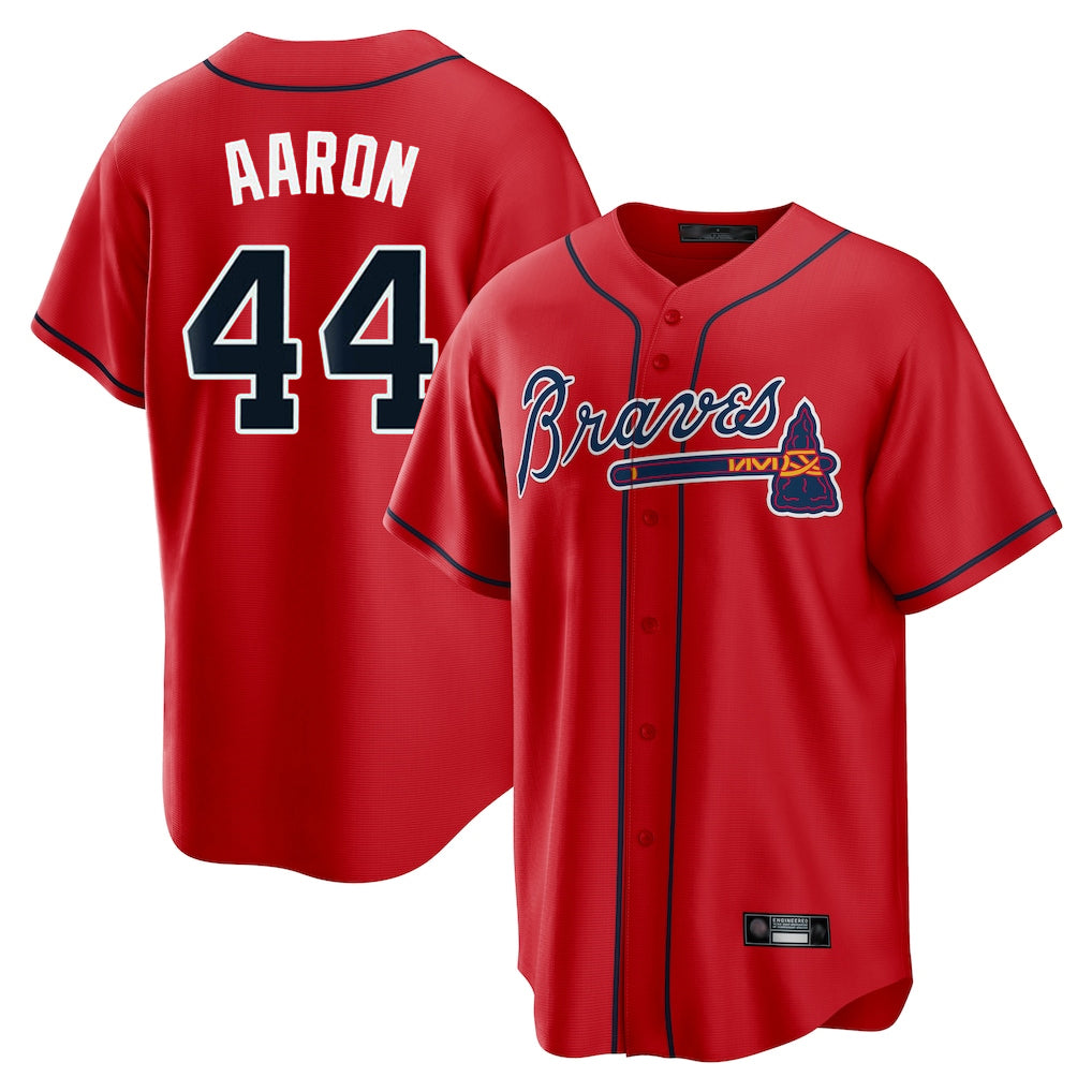 A.Braves #44 Hank Aaron Player Red Home Game Ldoa Stitched Jerseys