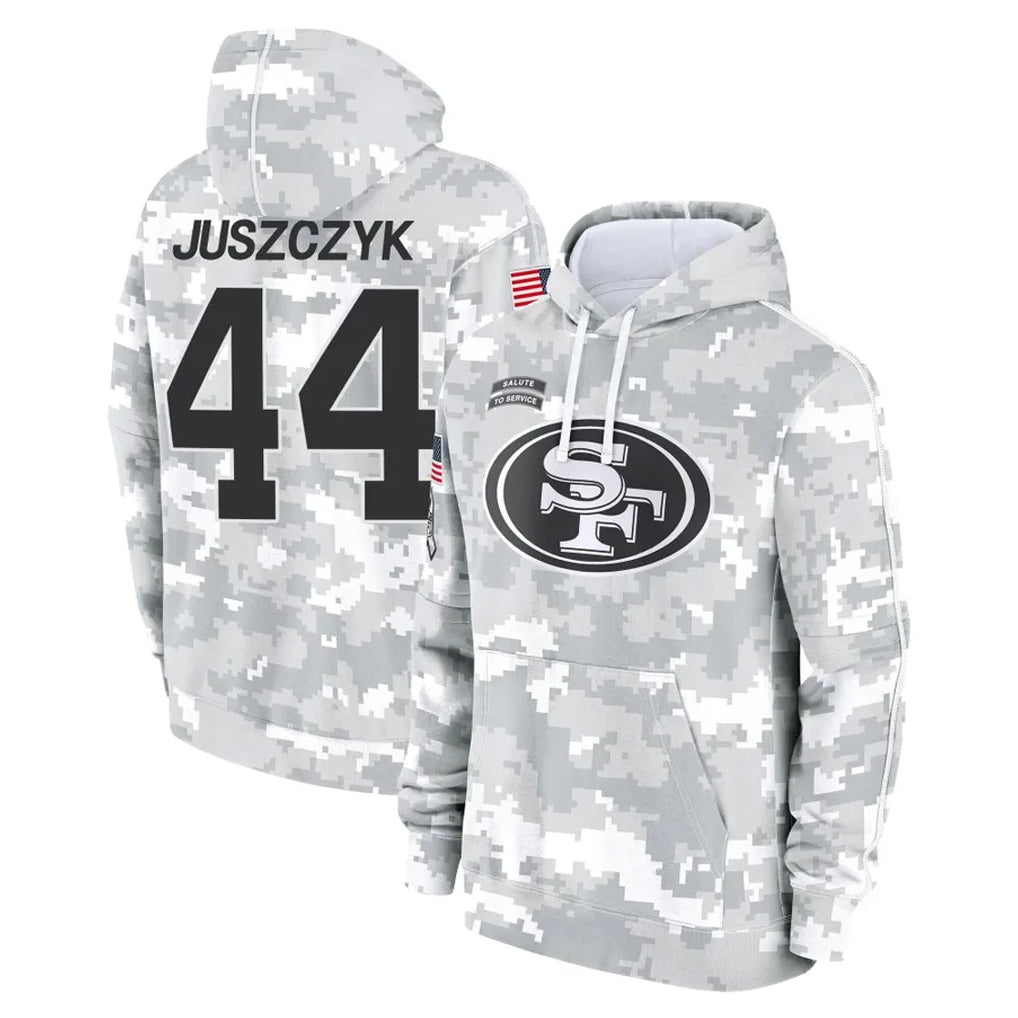 SF.49ers #44 Kyle Juszczyk Player Arctic Camo Limited Salute to Service Pullover Hoodies Game Ldoa Stitched Jerseys