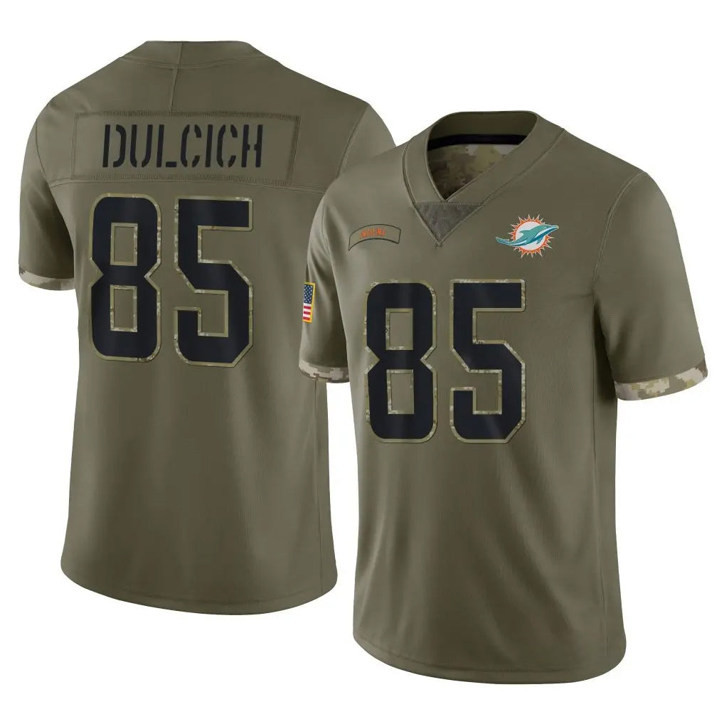 M.Dolphins #85 Greg Dulcich Player Olive Salute To Service Limited Ldoa Stitched Jerseys