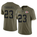 KC.Chiefs #23 Drue Tranquill Player Olive Salute To Service Limited Ldoa Stitched Jerseys