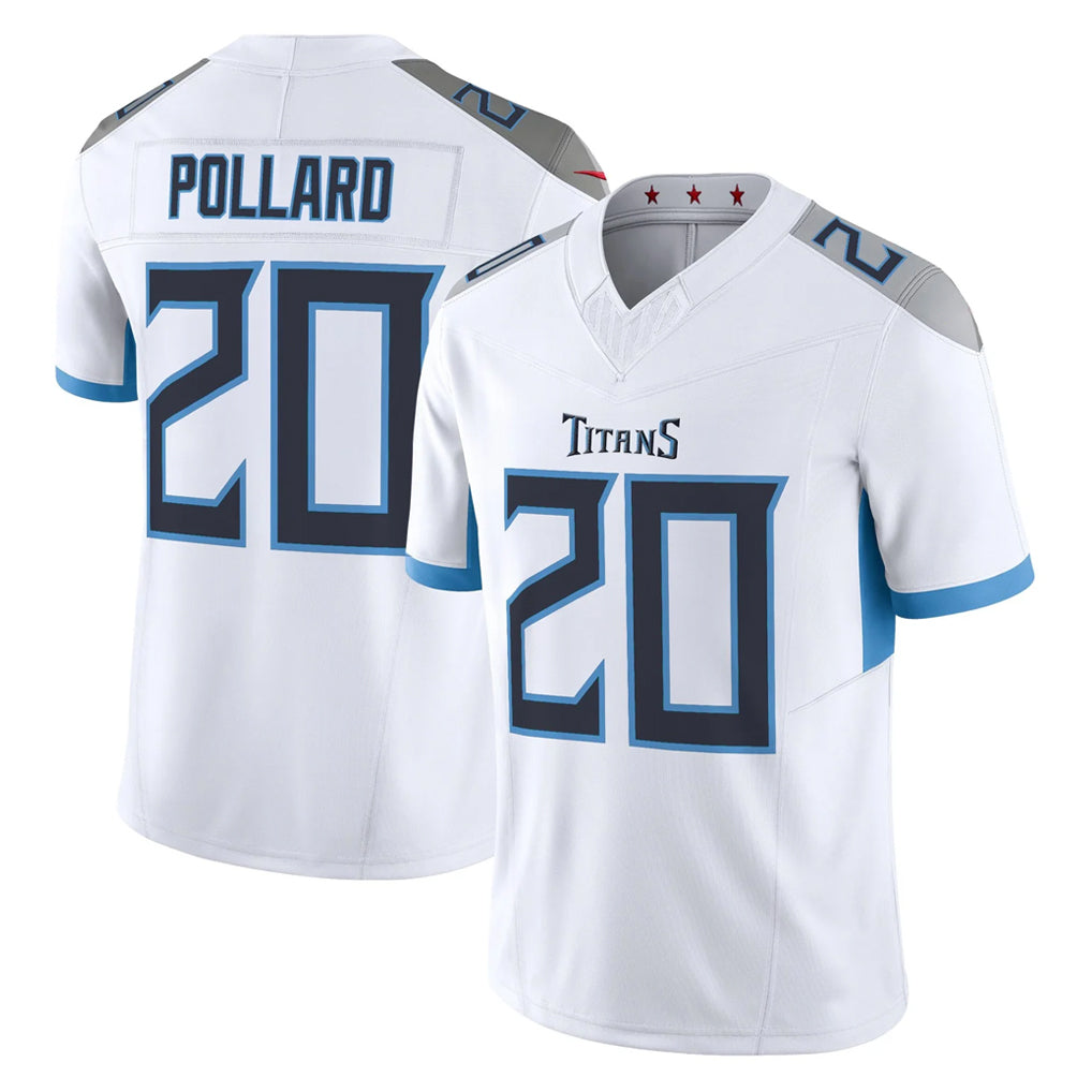 T.Titans #20 Tony Pollard Player White 2025 Vapor Limited Home Game Ldoa Stitched Jerseys