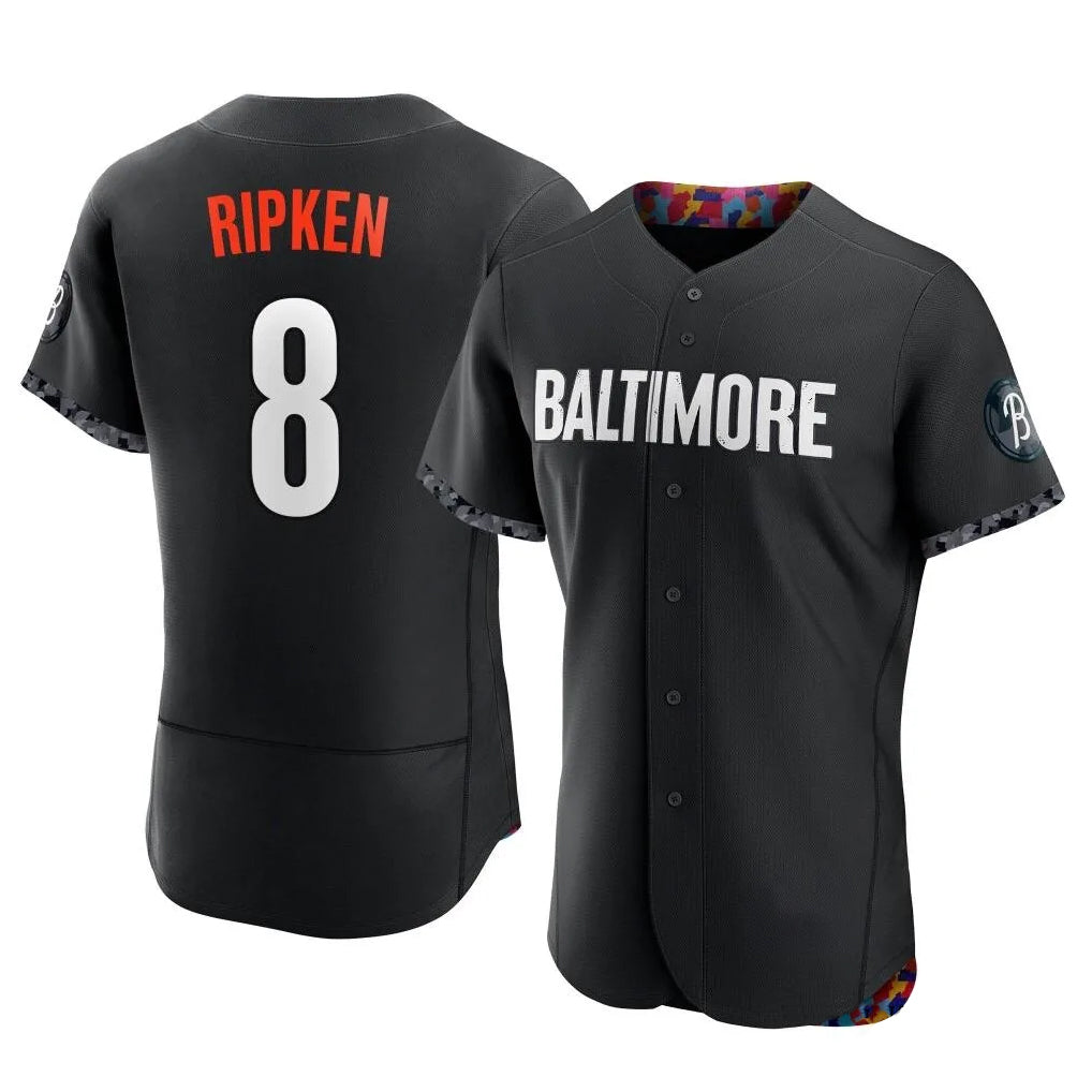 B.Orioles #8 Cal Ripken Player Black City Connect Limited Elite Home Game Ldoa Stitched Jerseys