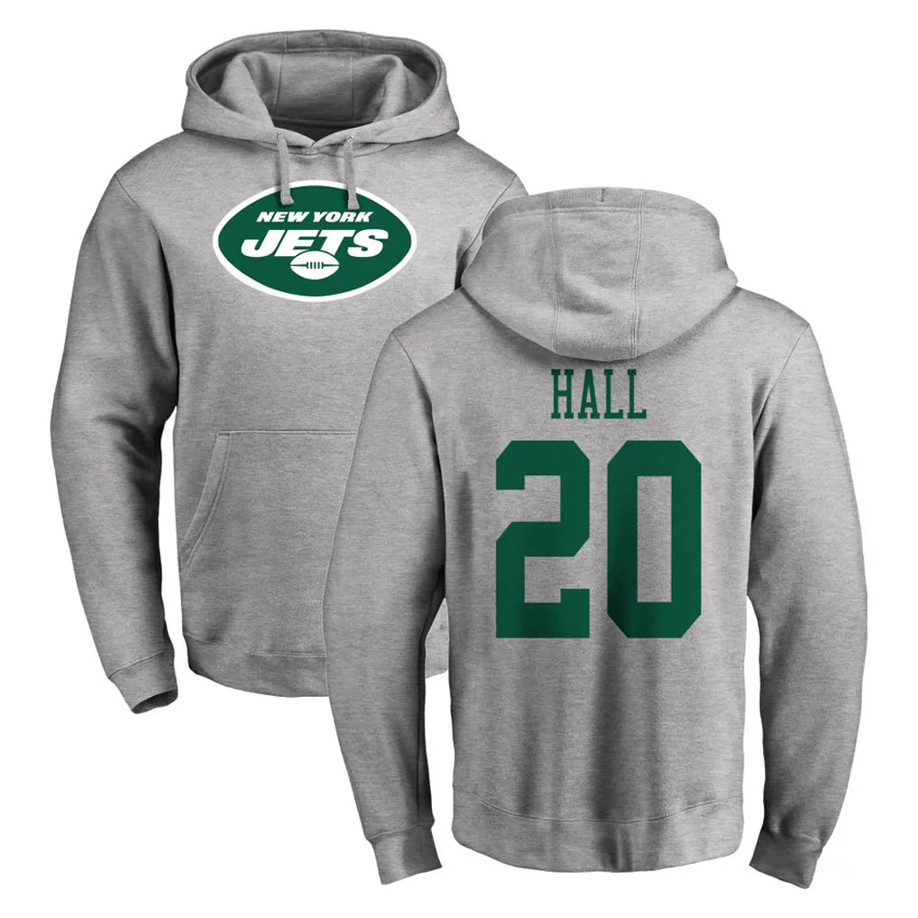 NY.Jets #20 Breece Hall Player Gray LOGO Pullover Hoodies Limited Game Ldoa Stitched Jerseys
